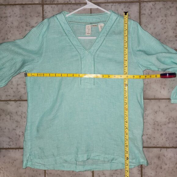 Joie 100% Linen 3/4 Sleeve V-Neck Aqua Pullover Womens Top Blouse Small Coastal - Picture 8 of 14